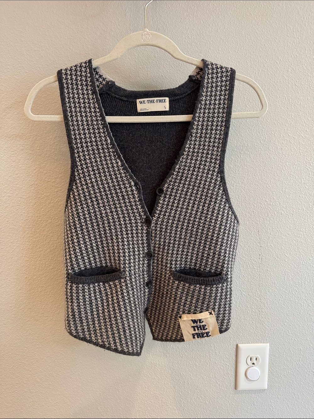 We The Free Black & White Houndstooth Button-Up Knit Vest